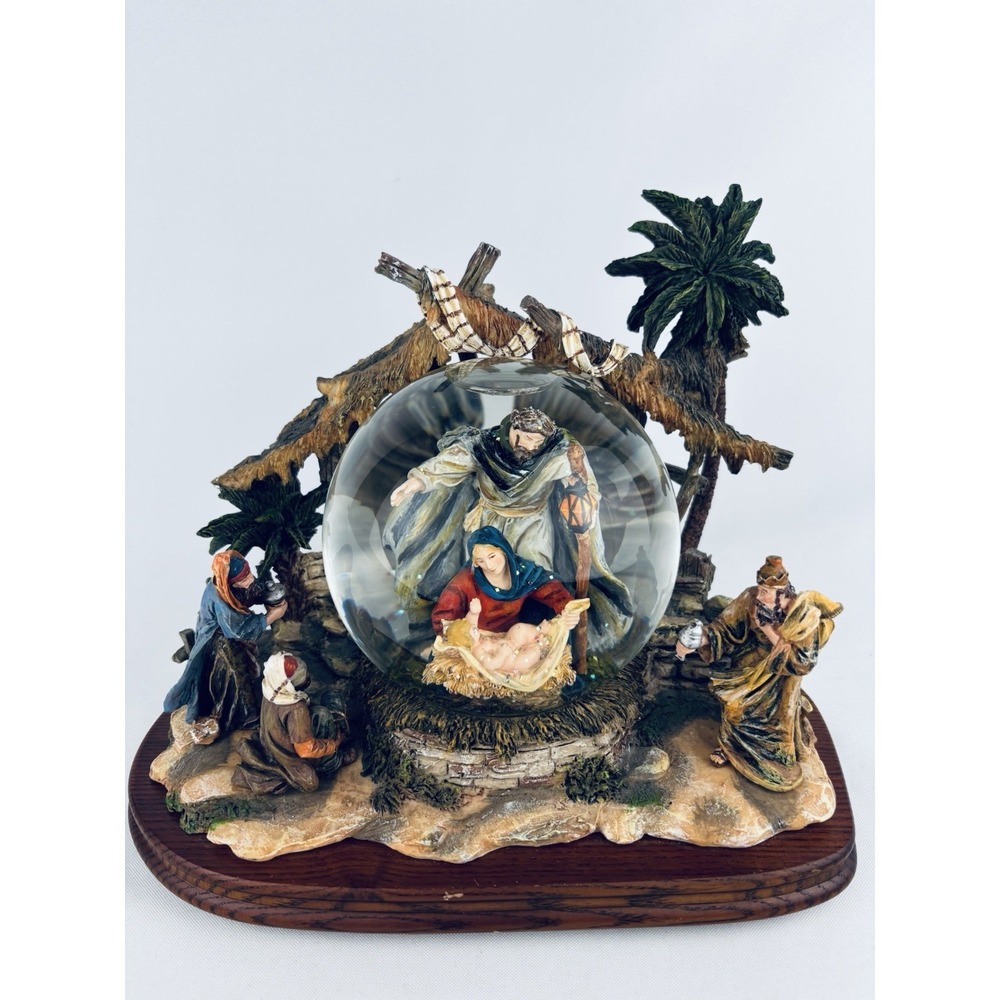 Musical Water Snow Globe Jesus In A Manger Nativity Scene Mary Joseph 3 Wisemen